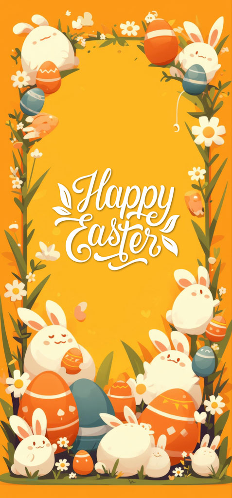 Easter greeting card with cartoon bunnies and eggs