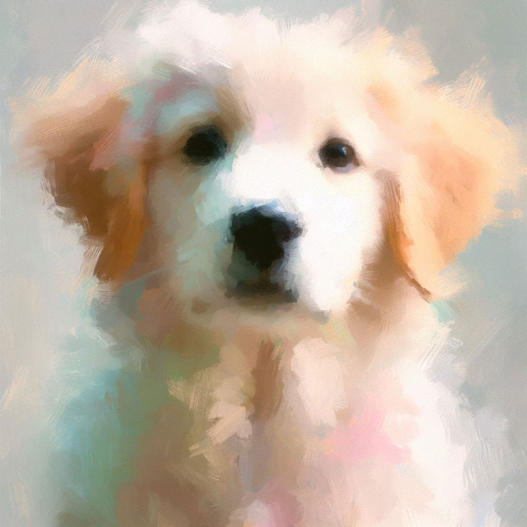 Digital painting of a dog with tan and white fur