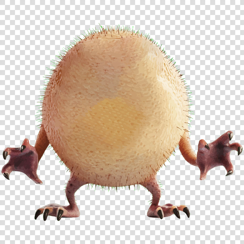 A creature with a large, round, spiky body and four clawed limbs