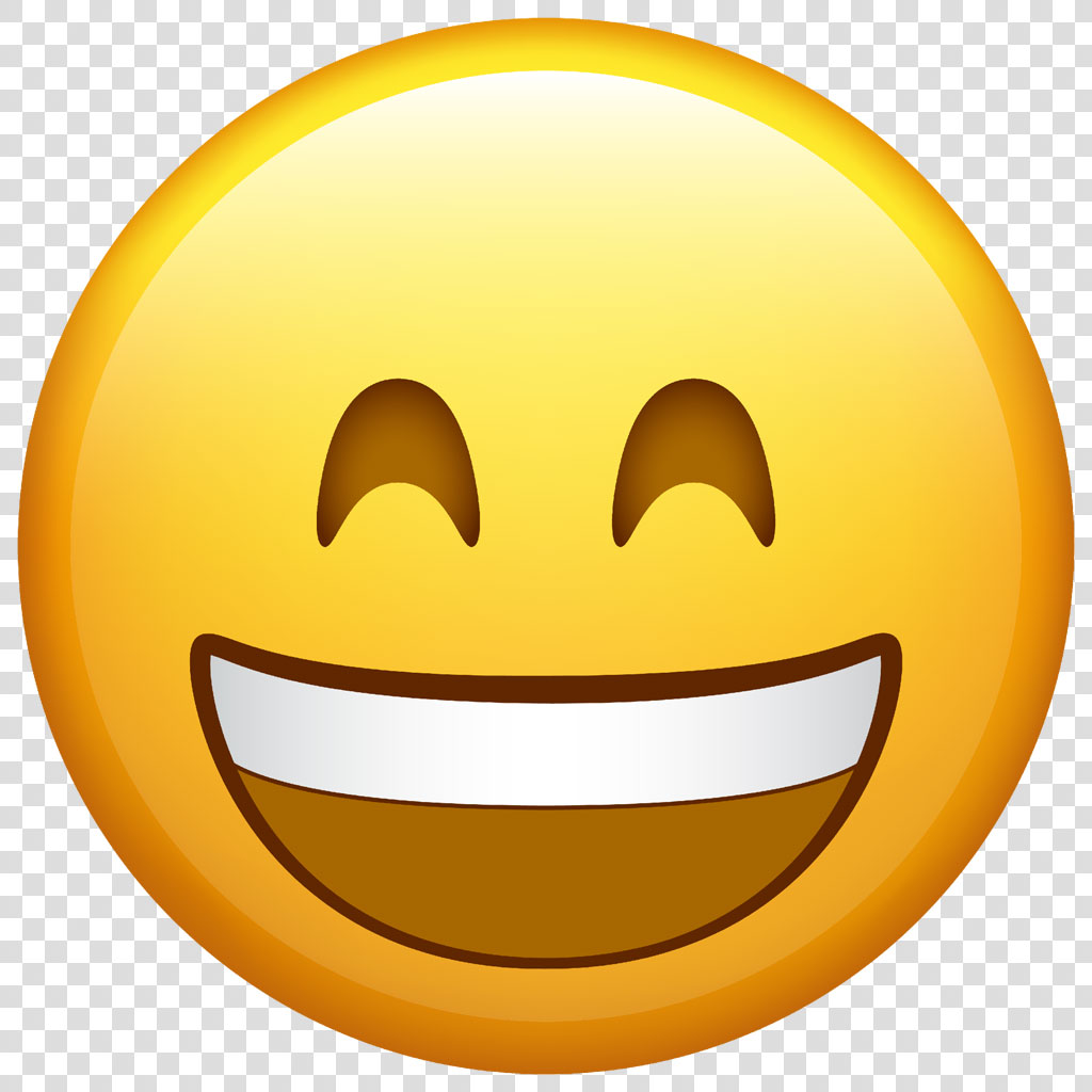 A yellow smiley face with a wide grin and closed eyes