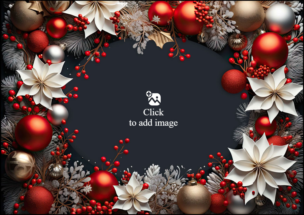 A smiling man and woman surrounded by Christmas ornaments and flowers