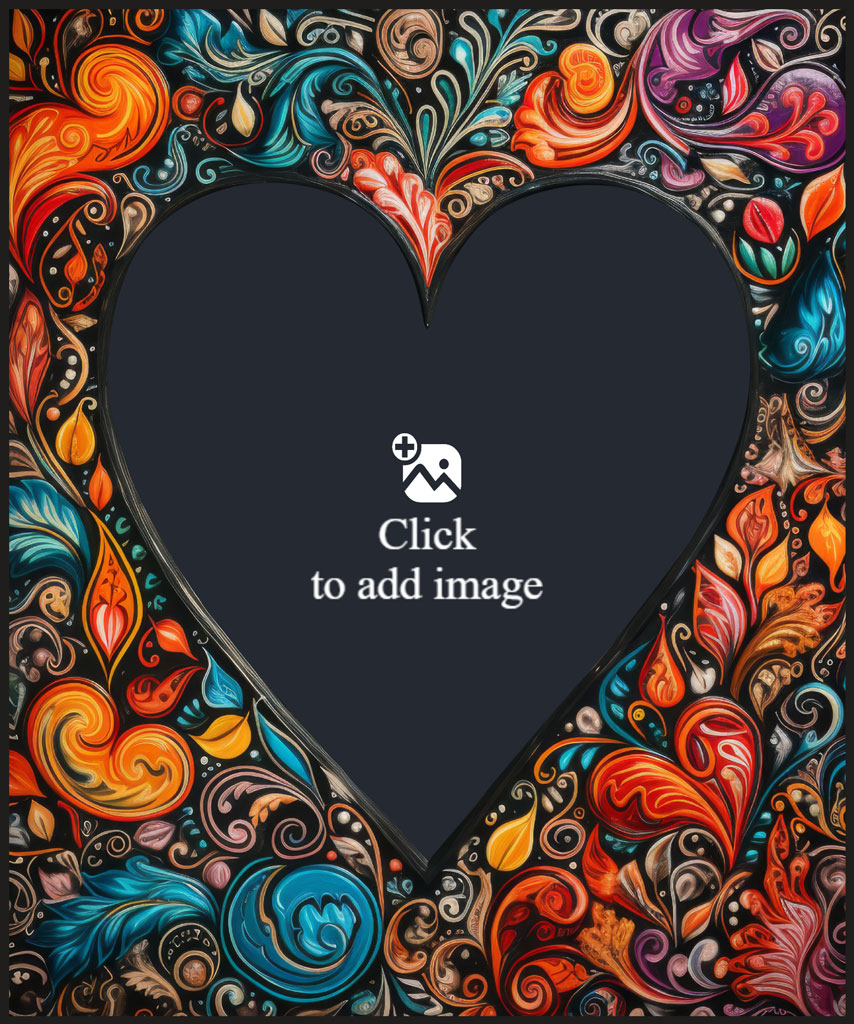 Heart-shaped frame with vibrant floral border