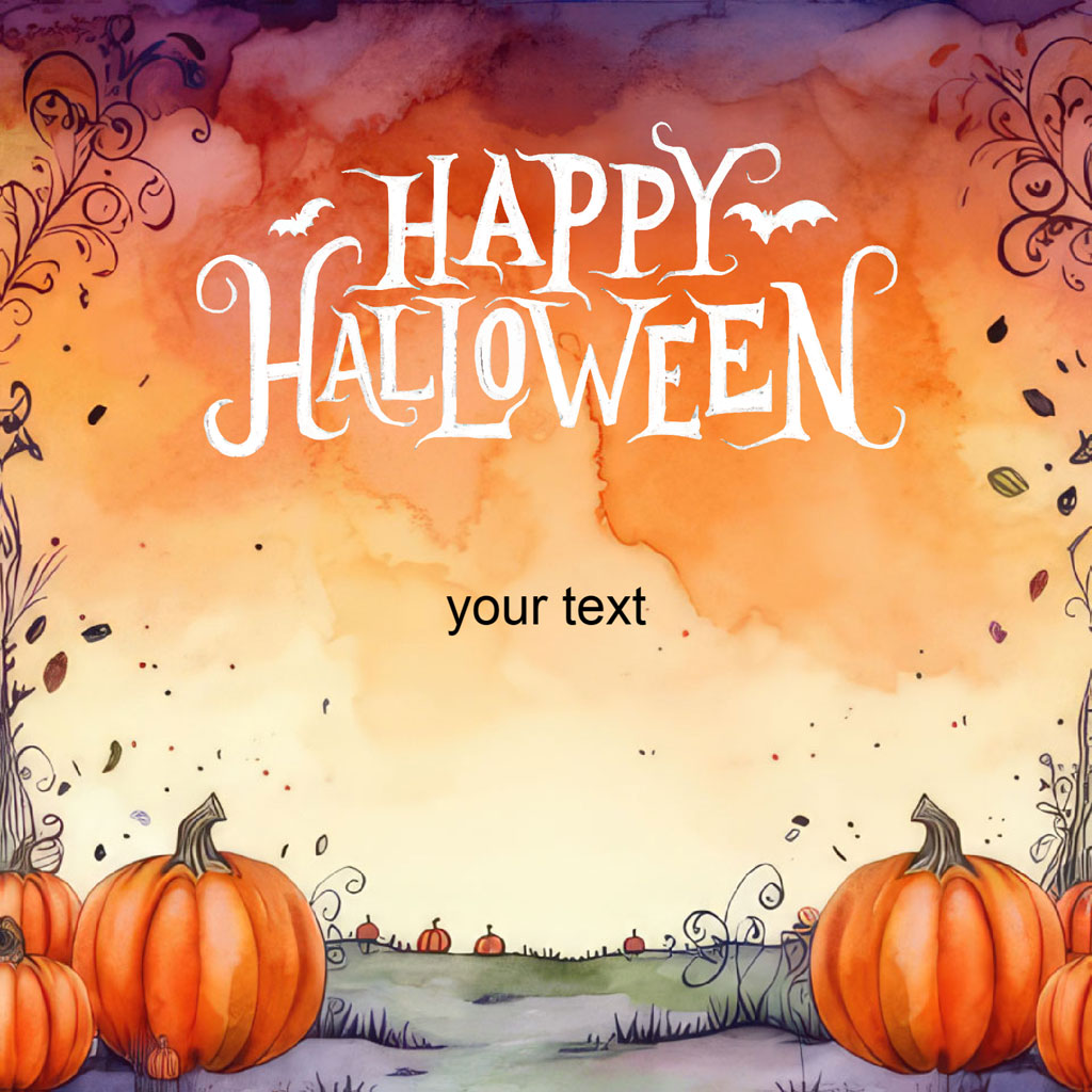 Halloween greeting card with pumpkins and vines