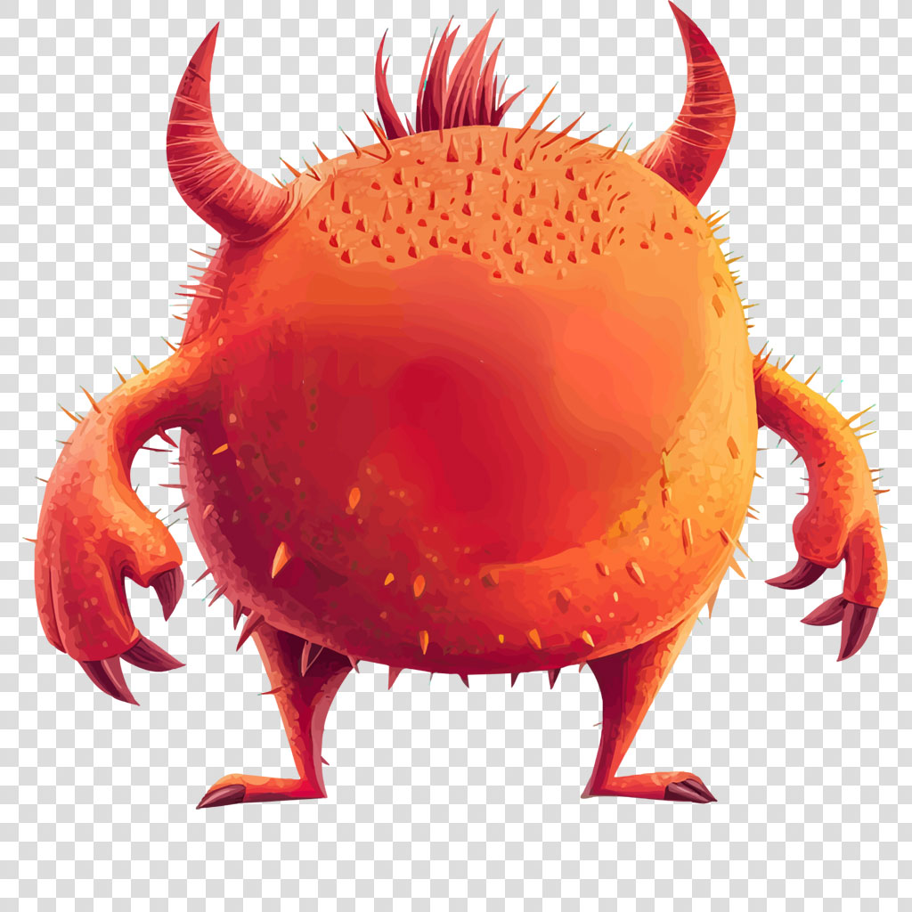 A red monster with horns and spikes on a white background