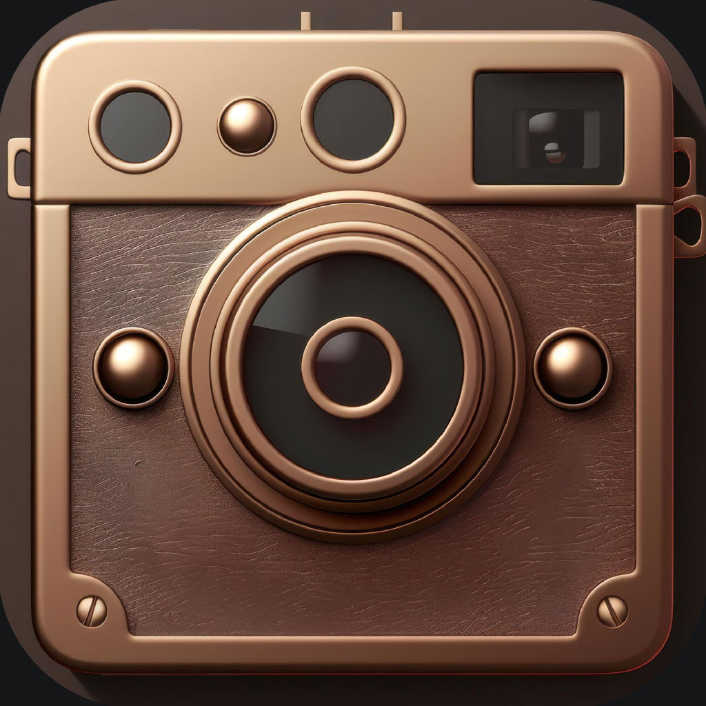 Detailed bronze-colored camera icon