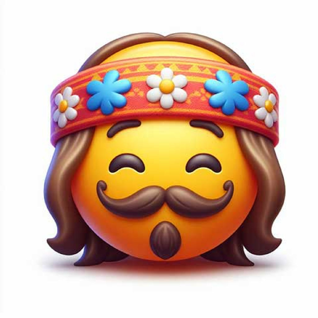 3D cartoon character with colorful hippie attire and sunglasses