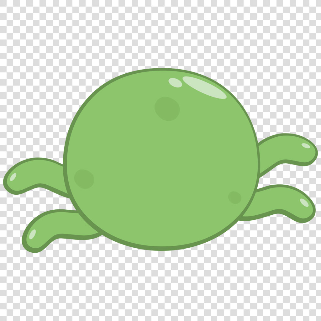 A green slime with a round body and four appendages.