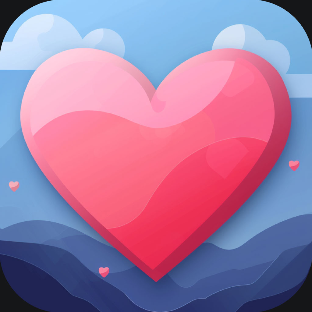 Pink heart icon on a blue background