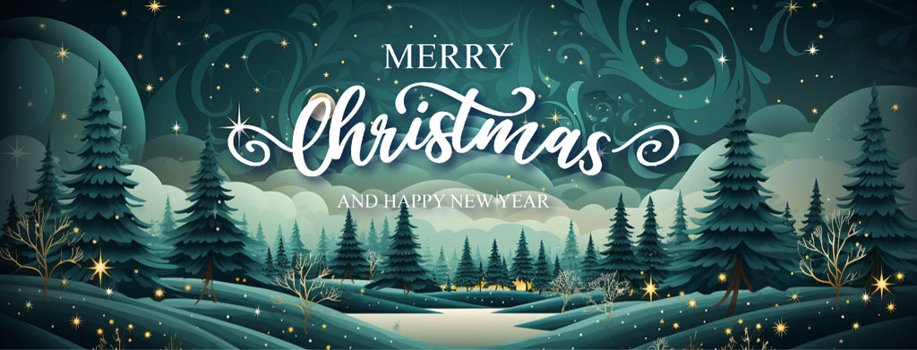 Merry Christmas and Happy New Year winter landscape greeting card