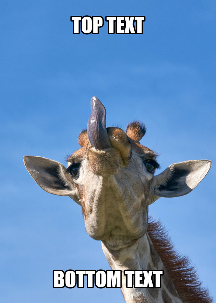 Giraffe with tongue out and text overlay