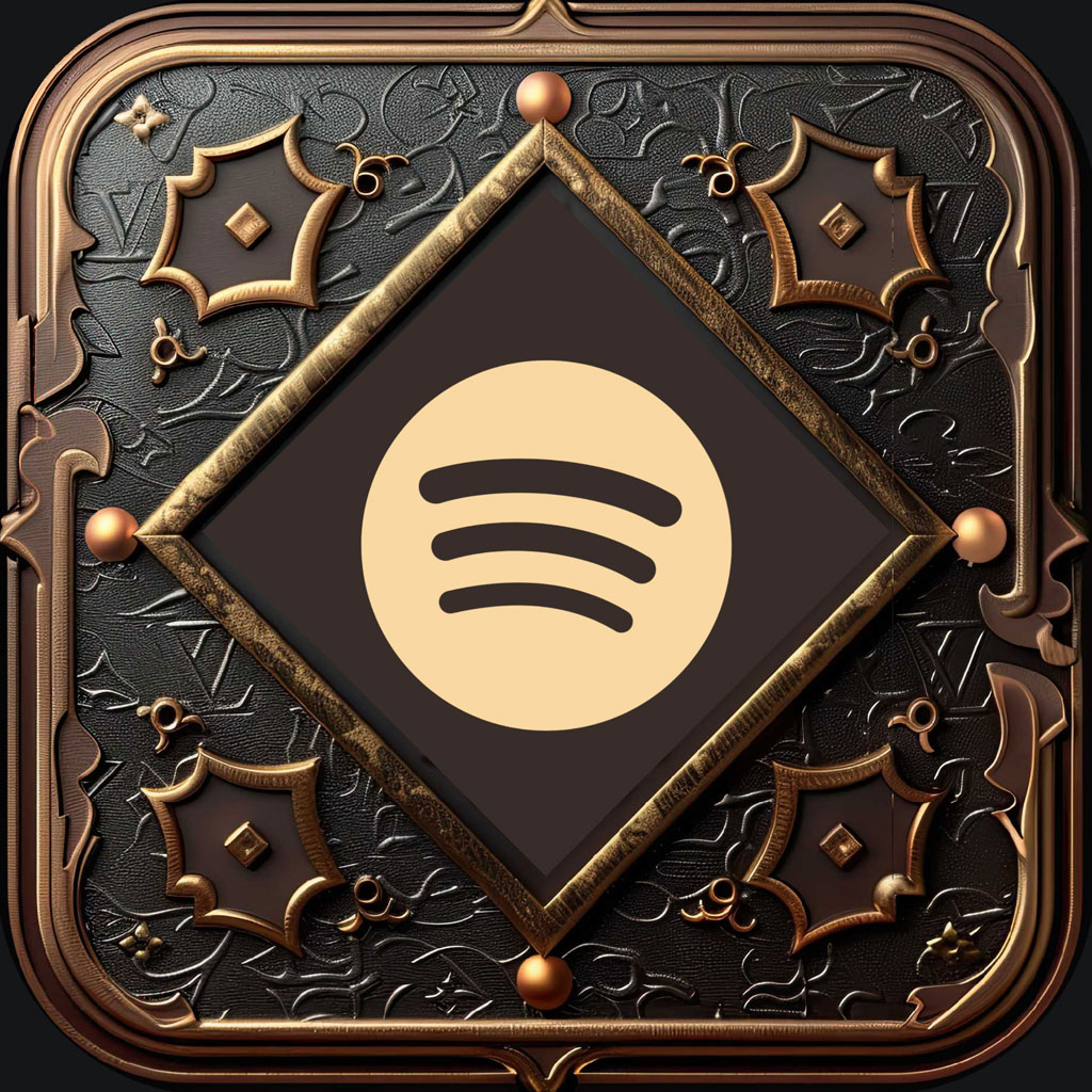 Spotify logo on an ornate bronze plaque