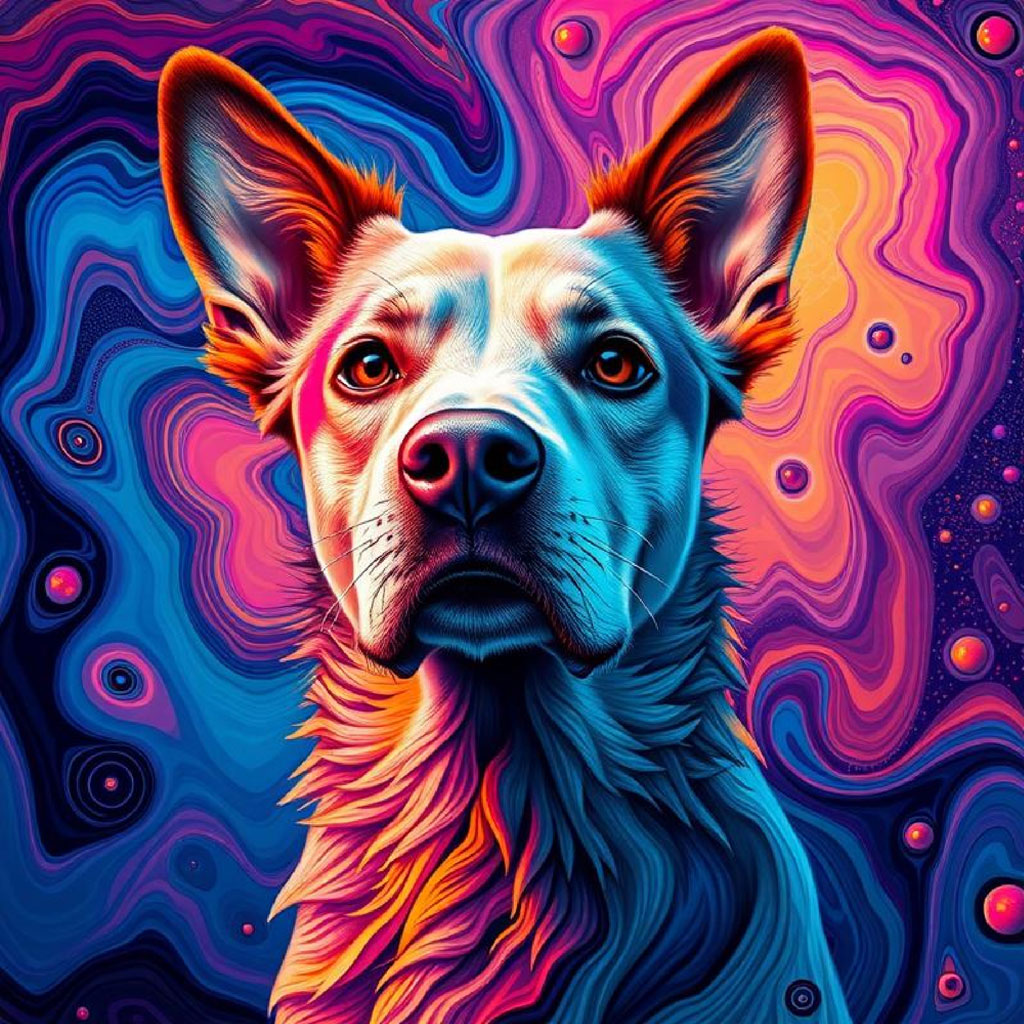 A digital artwork of a woman with flowing hair and colorful swirls