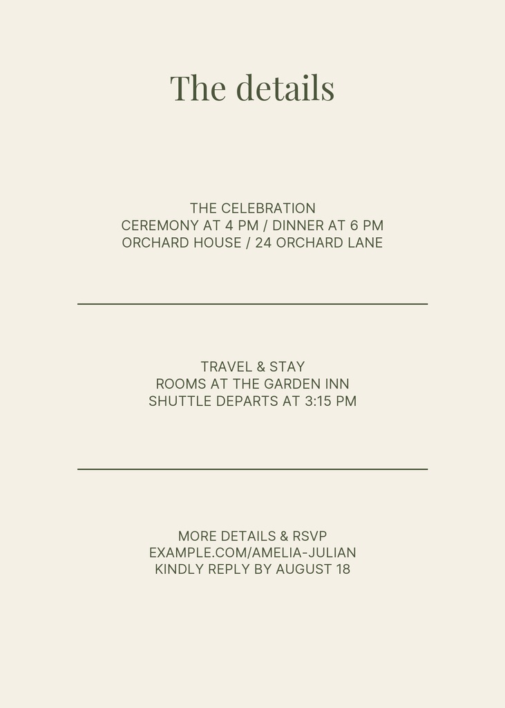 Preview for Orchard House Wedding Details Card Template