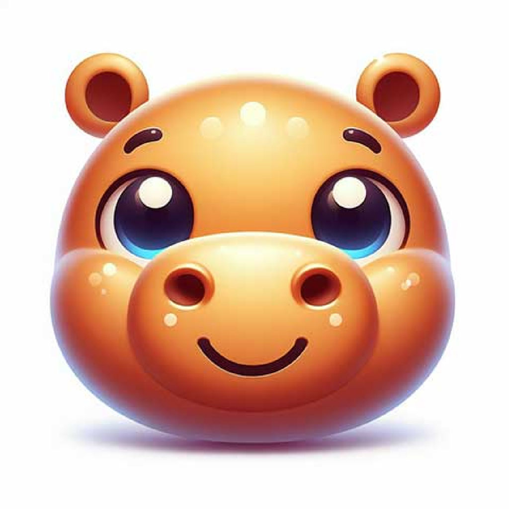 A smiling cartoon pig with big eyes and orange color