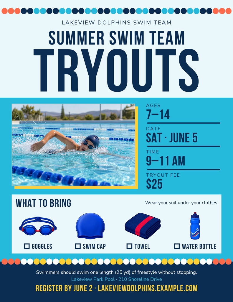 Preview for Summer Swim Team Tryouts Letter Flyer Template