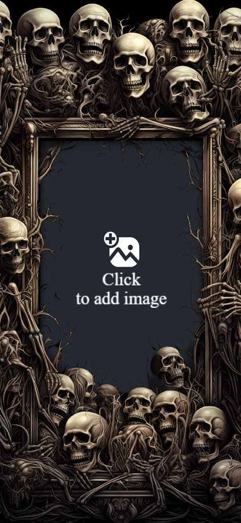 An ornate frame with skeletons and bones around it.