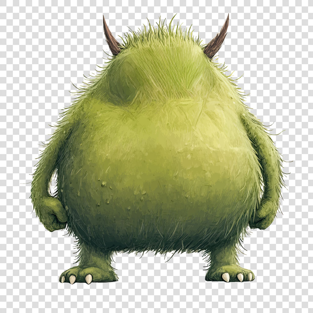 Illustration of a green monster with horns