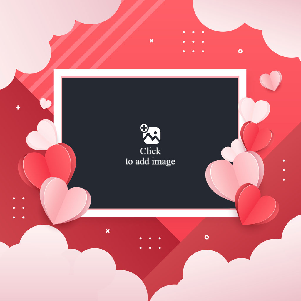 Valentine's Day themed frame with hearts and clouds