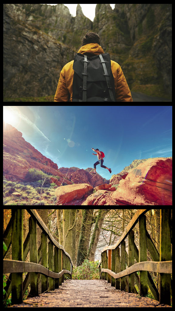 Collage of hikers in various outdoor settings