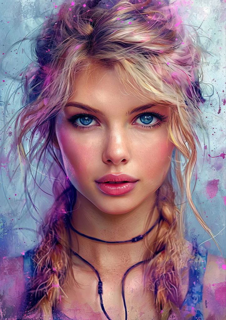 Portrait of a young woman with blonde hair and blue eyes