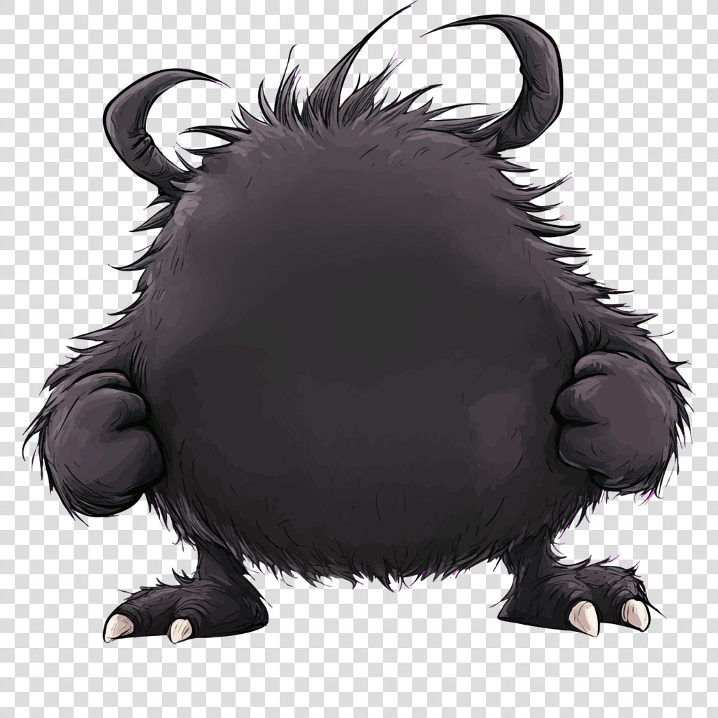 A black, furry monster with horns and sharp claws.