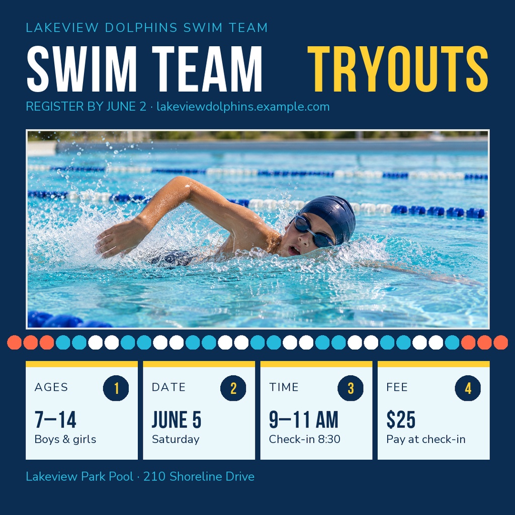 Preview for Summer Swim Team Tryouts Square Post Template