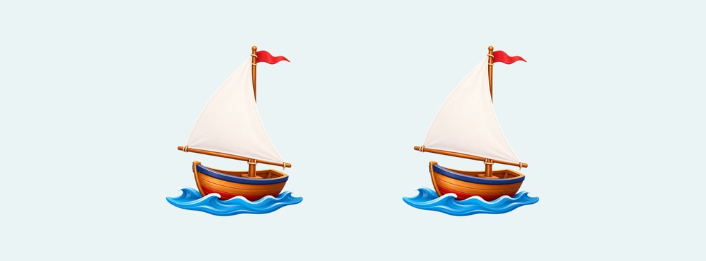 Two sailboats floating on blue waves against a light background