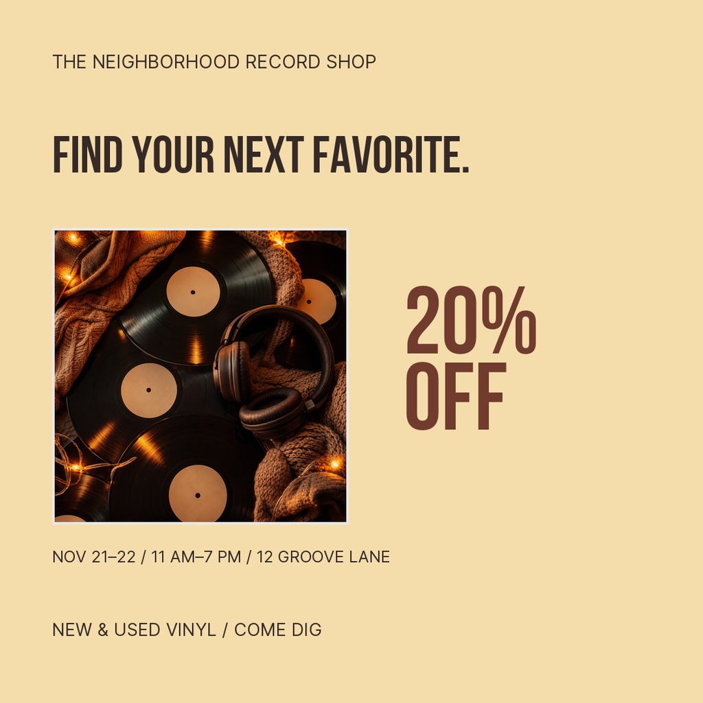 Preview for The Neighborhood Record Shop Square Post Template