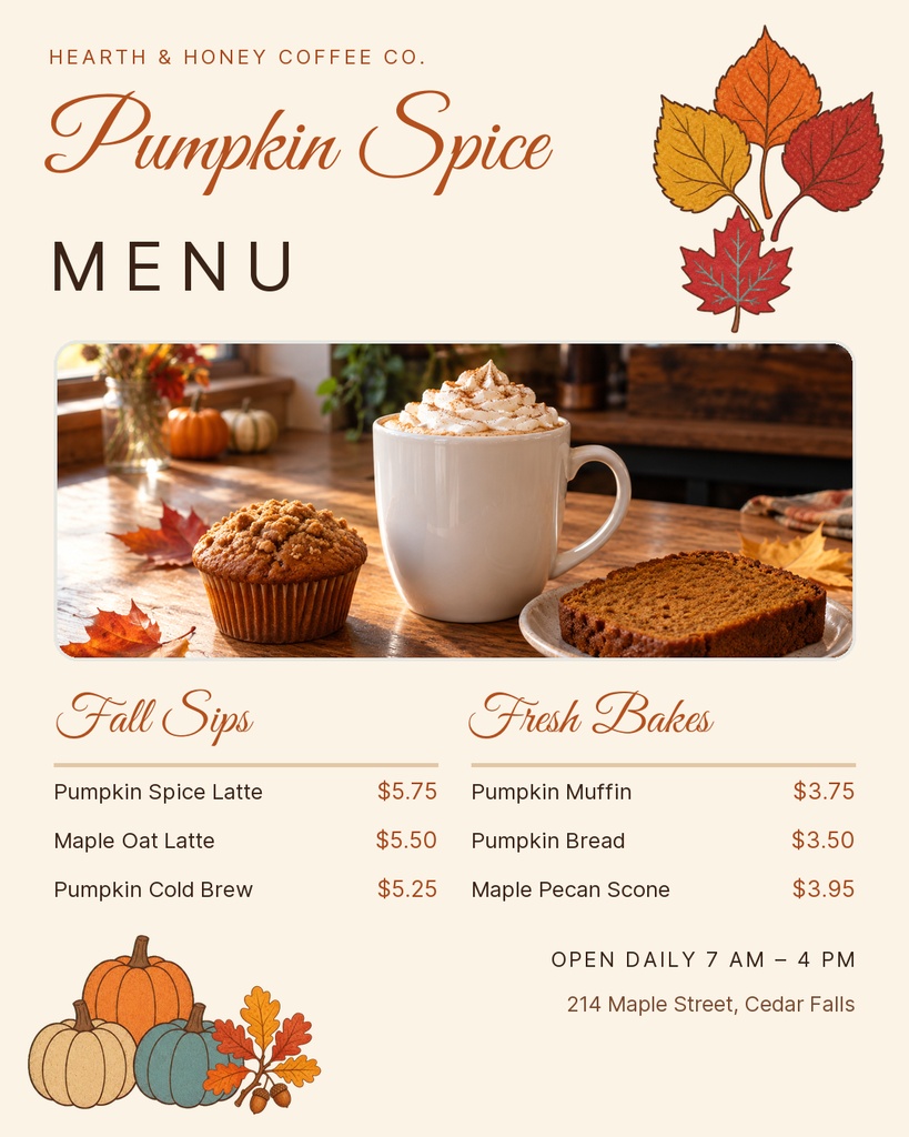 Preview for The Pumpkin Spice Menu Portrait Post Template