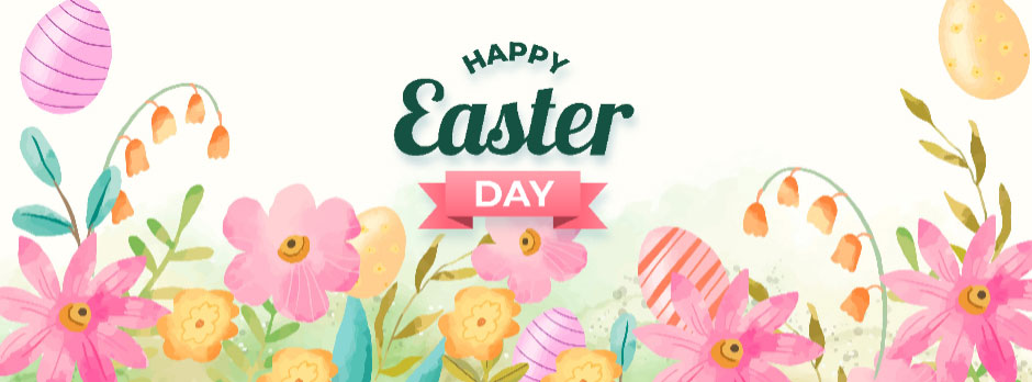 Happy Easter Day with flowers and eggs