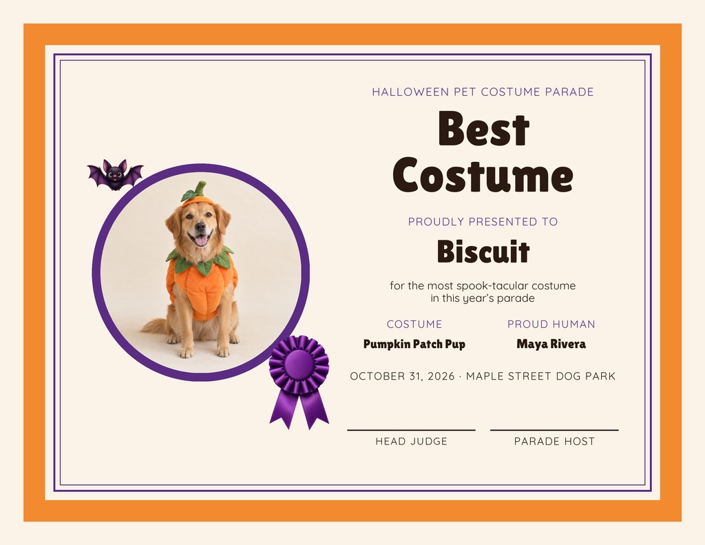 Preview for Pet Costume Parade Keepsake Certificate Template