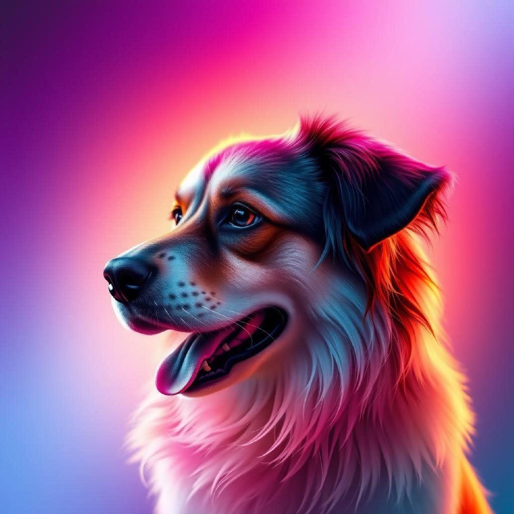 A young woman with long hair and a contemplative expression, surrounded by a kaleidoscope of pink, red, and yellow hues.