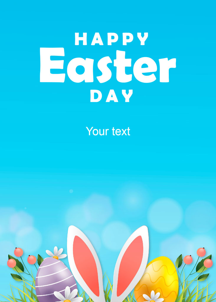 Easter greeting card with bunny ears and eggs
