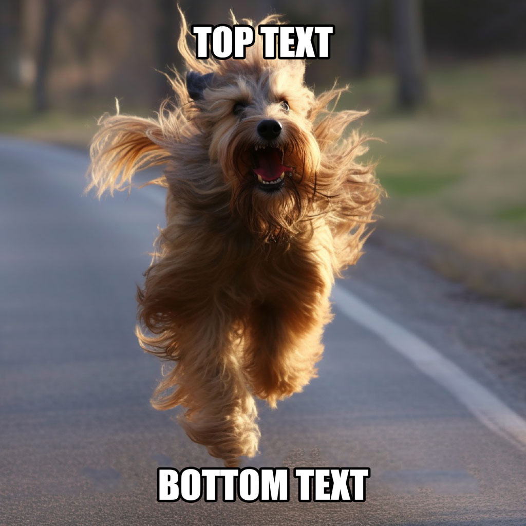 A dog with flowing fur running on a road