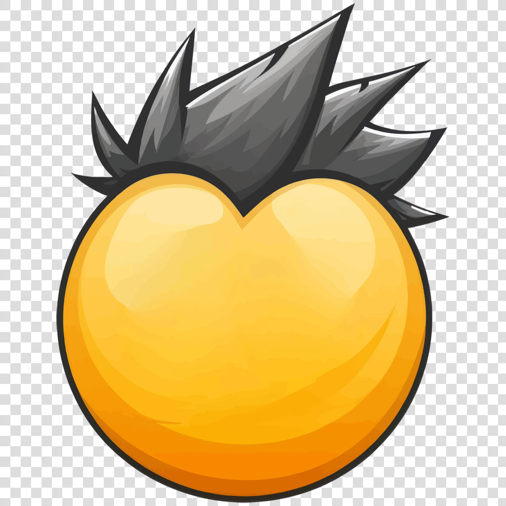 Stylized orange fruit with black leaves