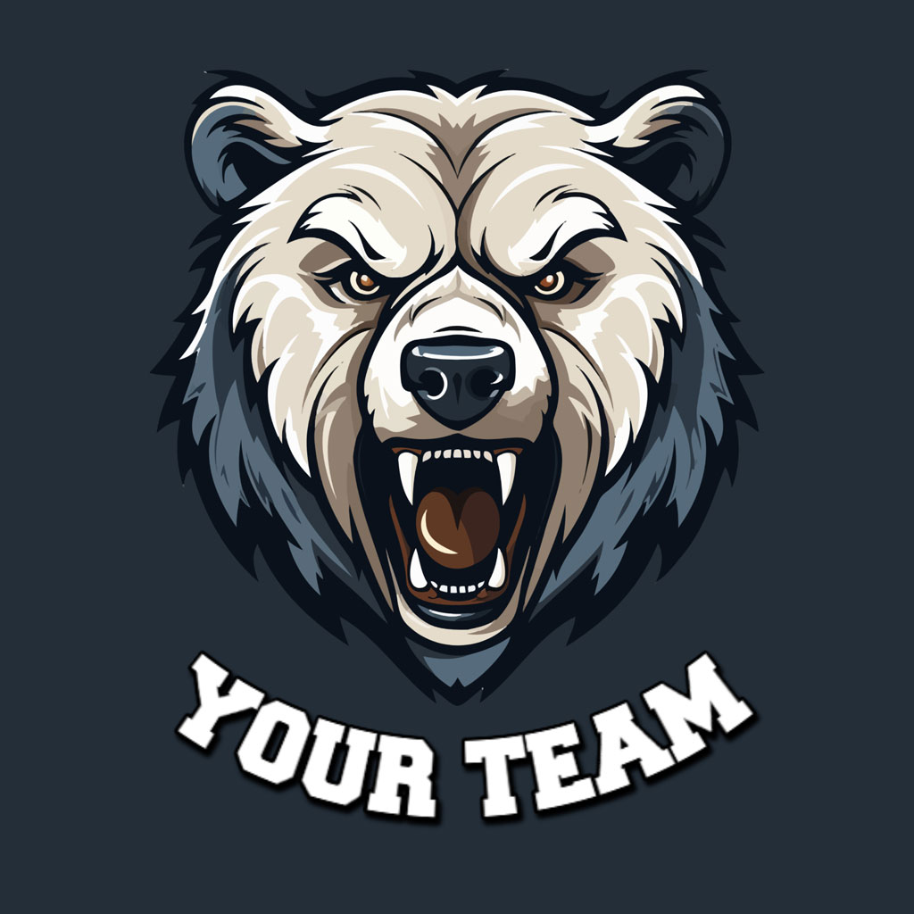 Illustration of a fierce bear head with open mouth and 'YOUR TEAM' text