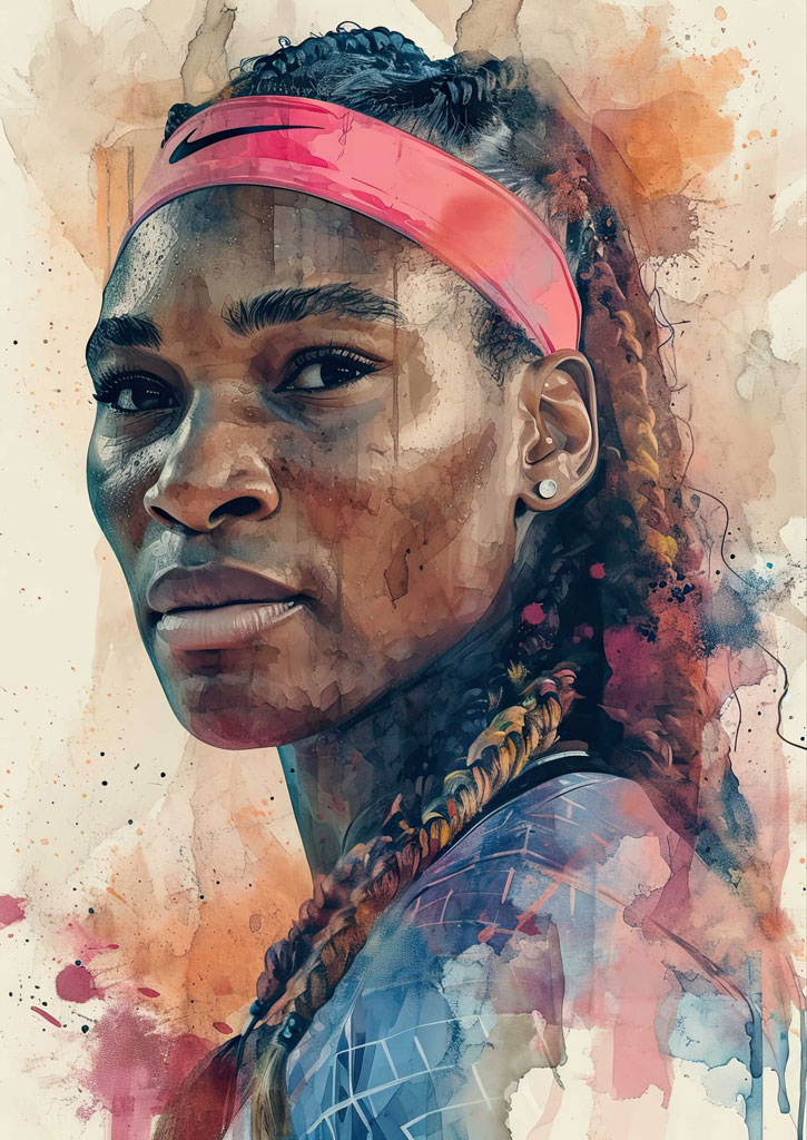 Watercolor portrait of a young woman with braids and a pink headband