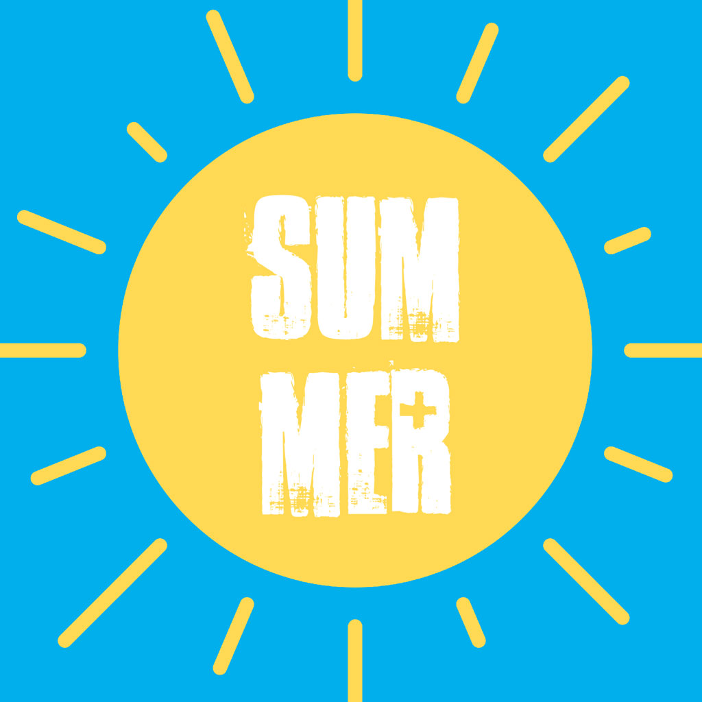 A stylized sun with the word 'SUMMER' in the center.