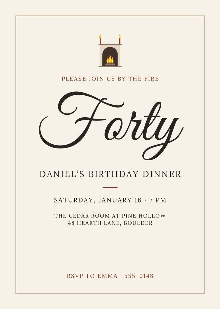 Preview for Fireside Fortieth 5 × 7 Invitation Template