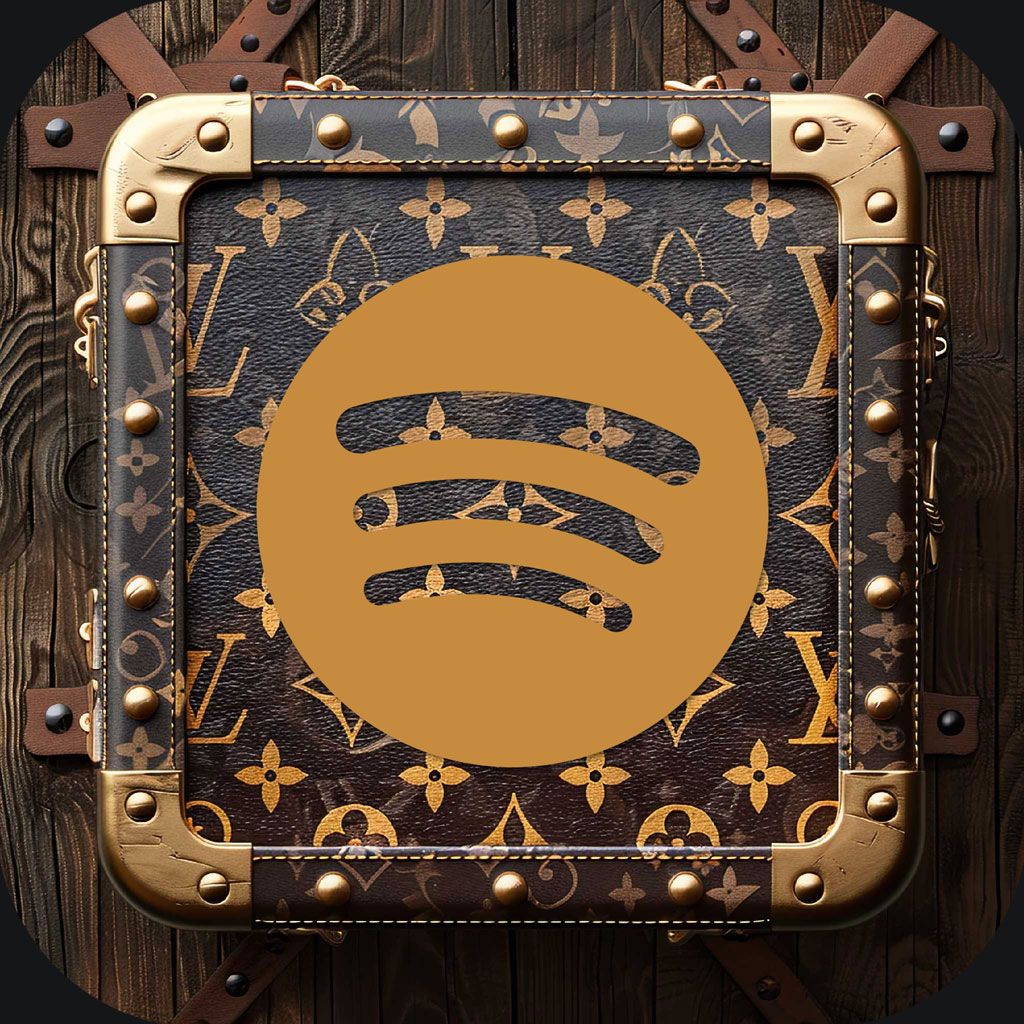 Spotify logo integrated into a Louis Vuitton-inspired trunk design