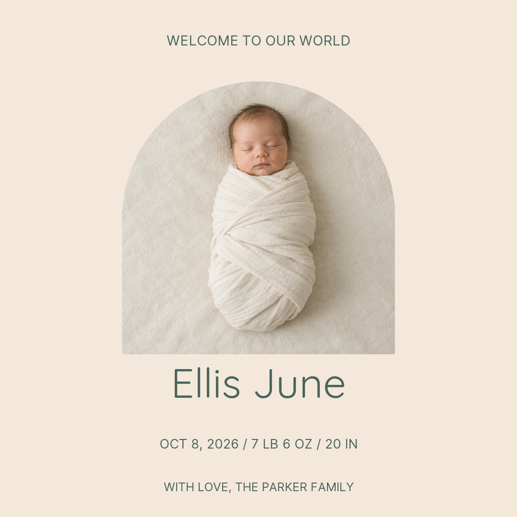 Preview for Welcome, Baby Ellis Square Post Template