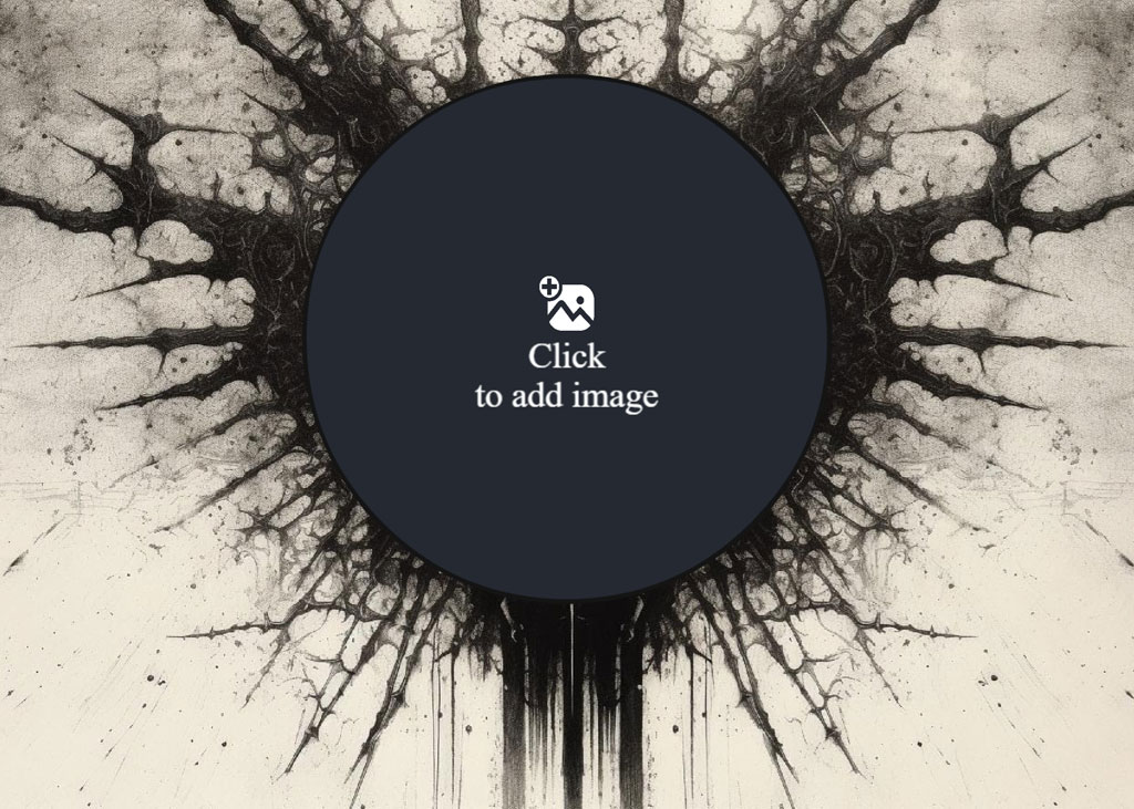 A dark circle with 'Click here to add photo' on an abstract black and white background