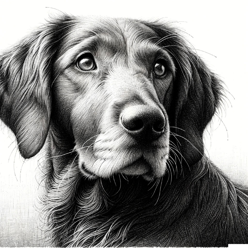 Black and white illustration of a dog lying down