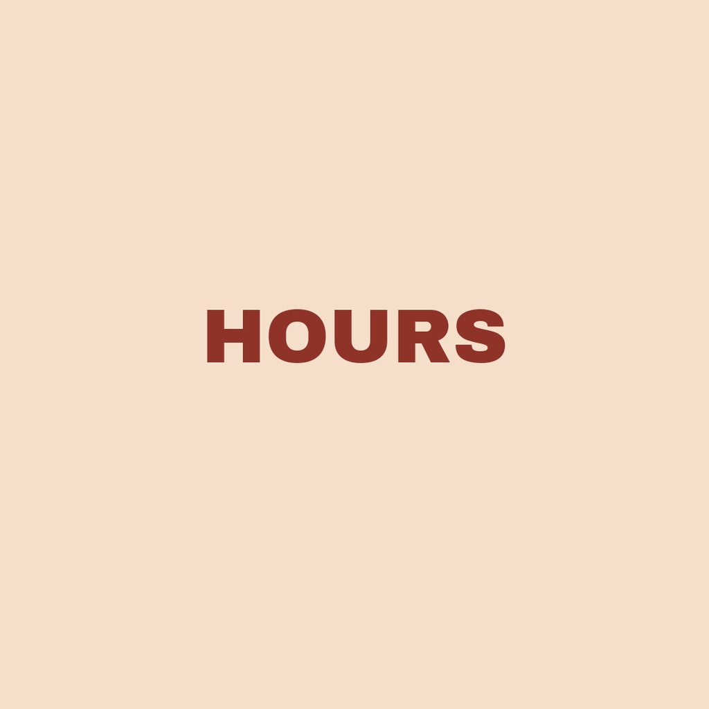 Beige square template with the word Hours centered in dark red text