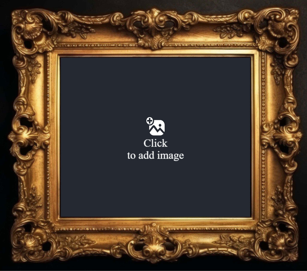 Ornate gold picture frame with a black background