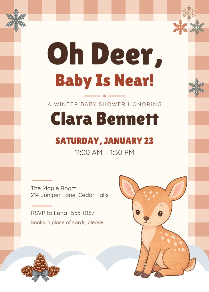 Preview for Oh Deer, Baby Is Near 5 × 7 Invitation Template