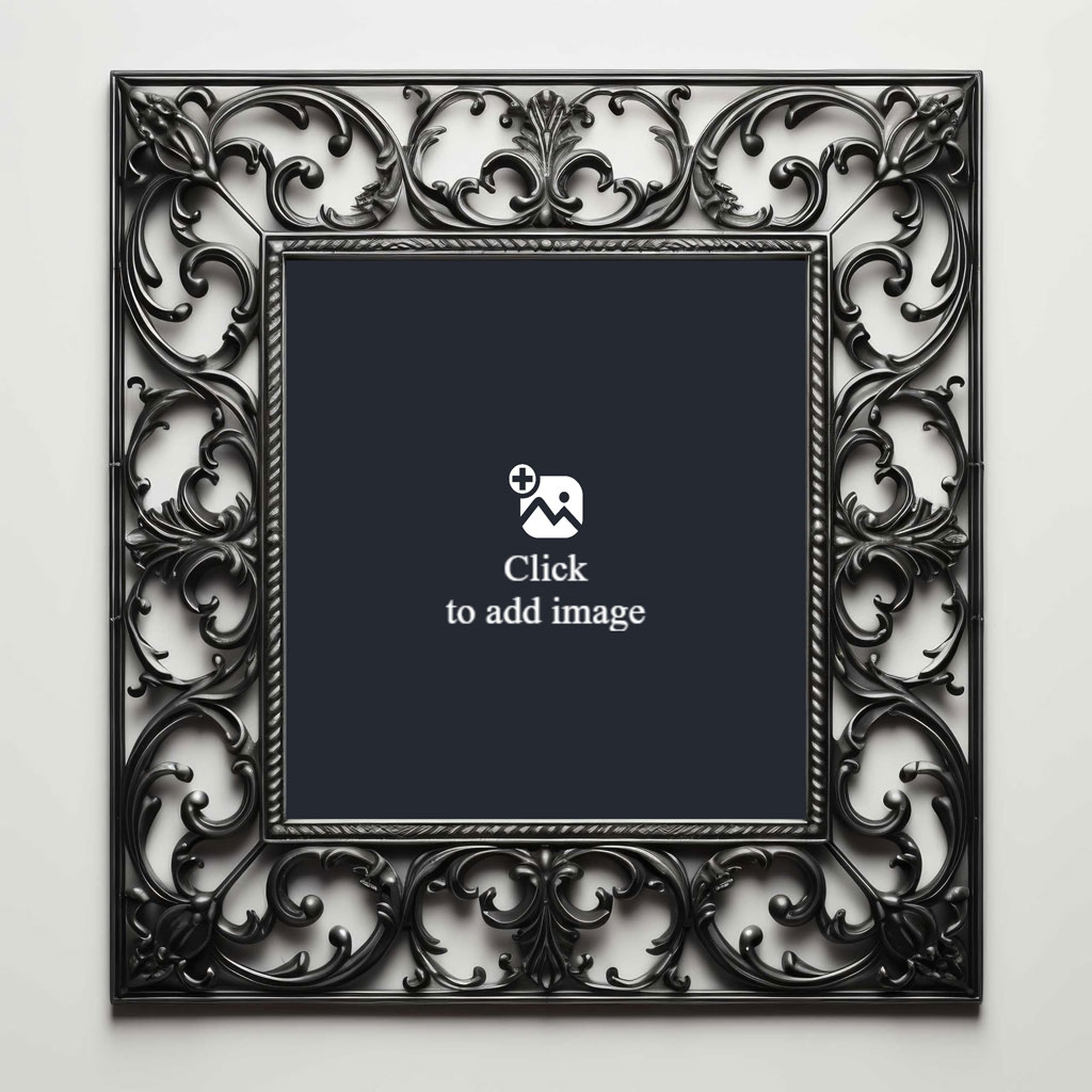 Ornate black metal frame with floral patterns
