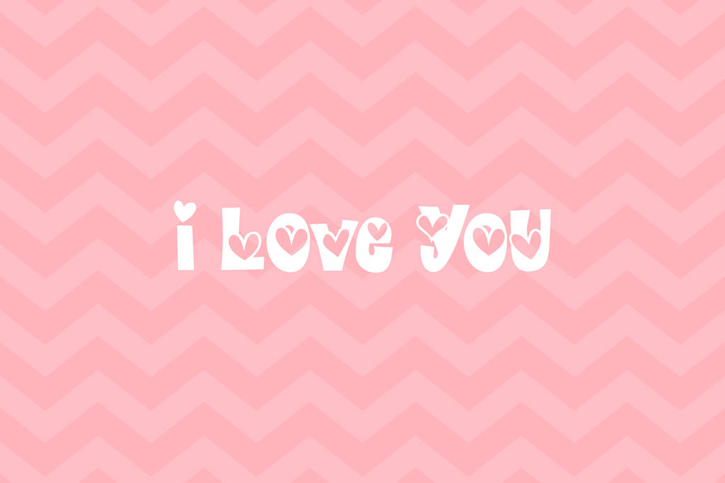 I Love You text with heart design on pink chevron background