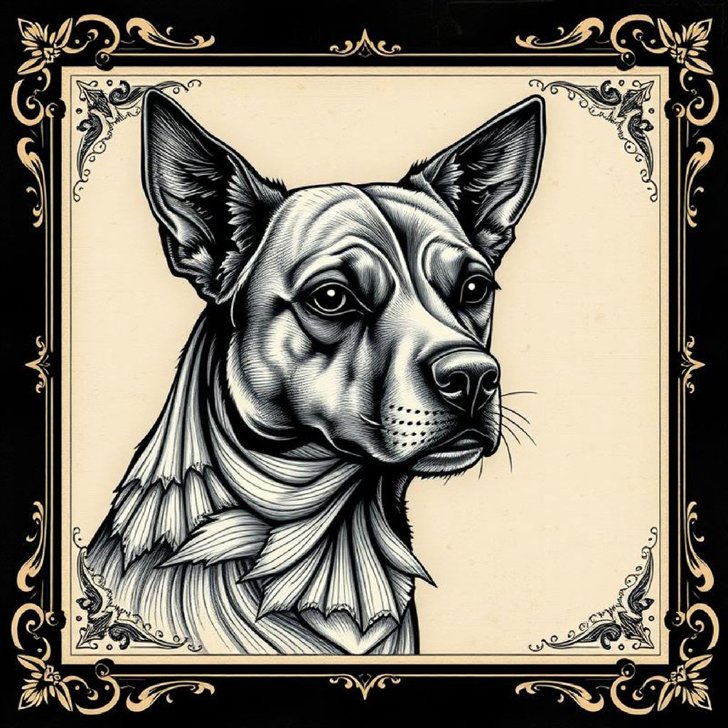 Illustration of a woman with dark hair and jewelry against a black background with gold accents.