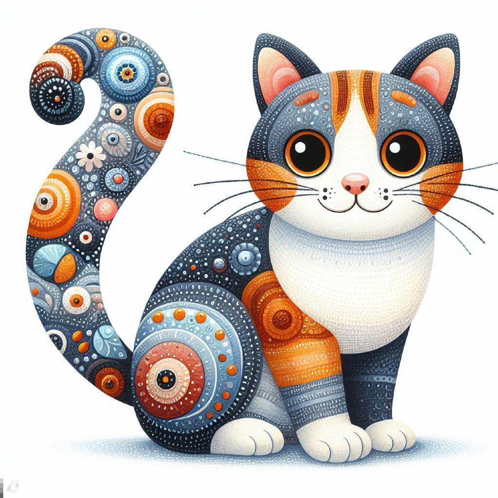 Cartoon cat with different colored eyes and a heart beside it